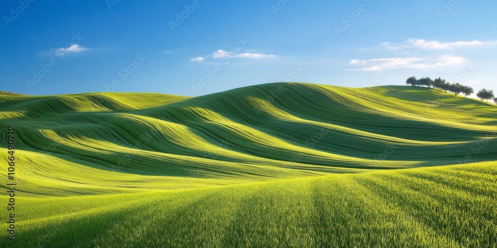 Obraz premium Scenic Emerald Green Hills of Tuscany Against Bright Blue Sky Serene Italian Landscape View