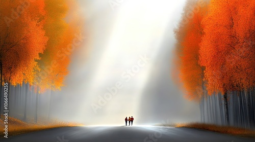 Friends Embracing in Autumn Woods