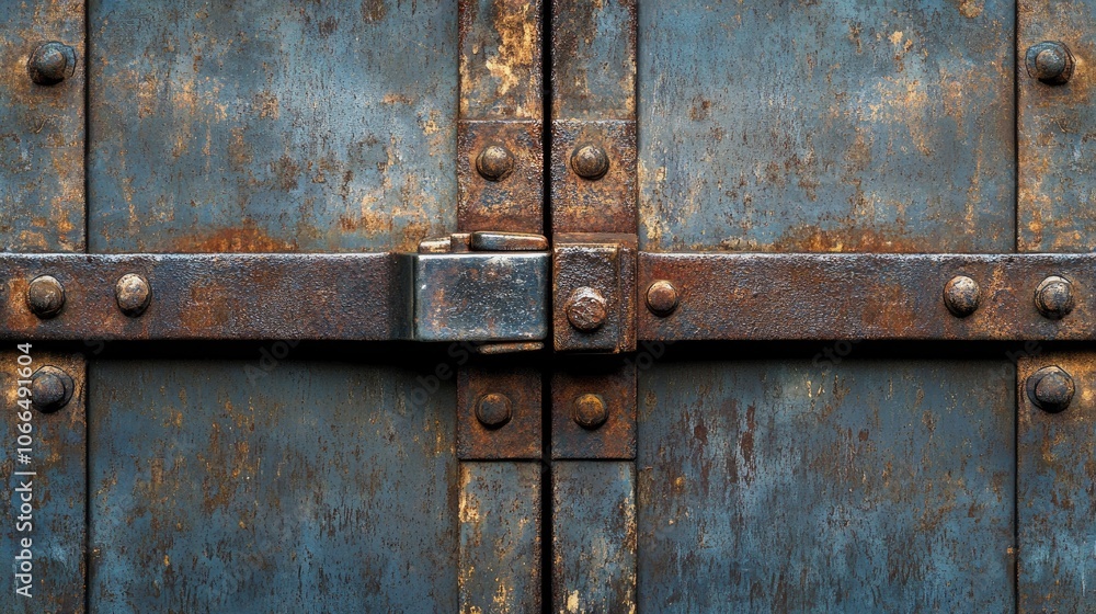 Rusty Padlock on a Weathered Blue Door Rusty Padlock on a Weathered Blue Door