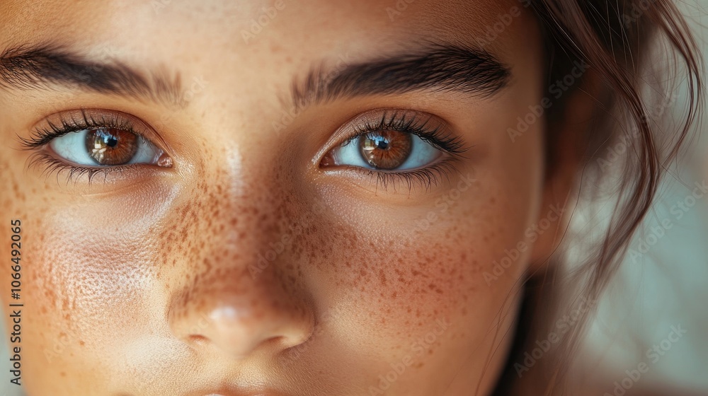 Close-up portrait of a cute young woman with beautiful big brown eyes, highlighting her gorgeous healthy skin and capturing the essence of natural beauty with ample photo style copy space. Close-up portrait of a cute young woman with beautiful big brown eyes, highlighting her gorgeous healthy skin and capturing the essence of natural beauty with ample photo style copy space.