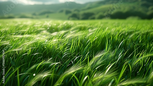 Vibrant Green Grass Field in the Wind - Nature Landscape Photography