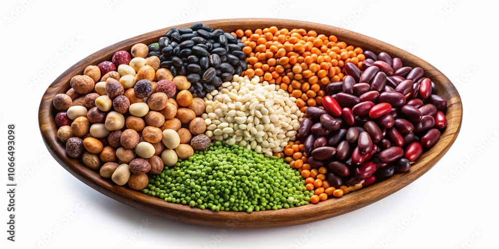 Assorted Legumes and Grains in a Brown Bowl - Isolated Image with Copy Space for Health and Nutrition Related Content