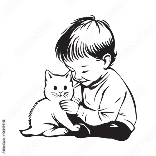 Child playing with baby cat stock image vector isolated on white background