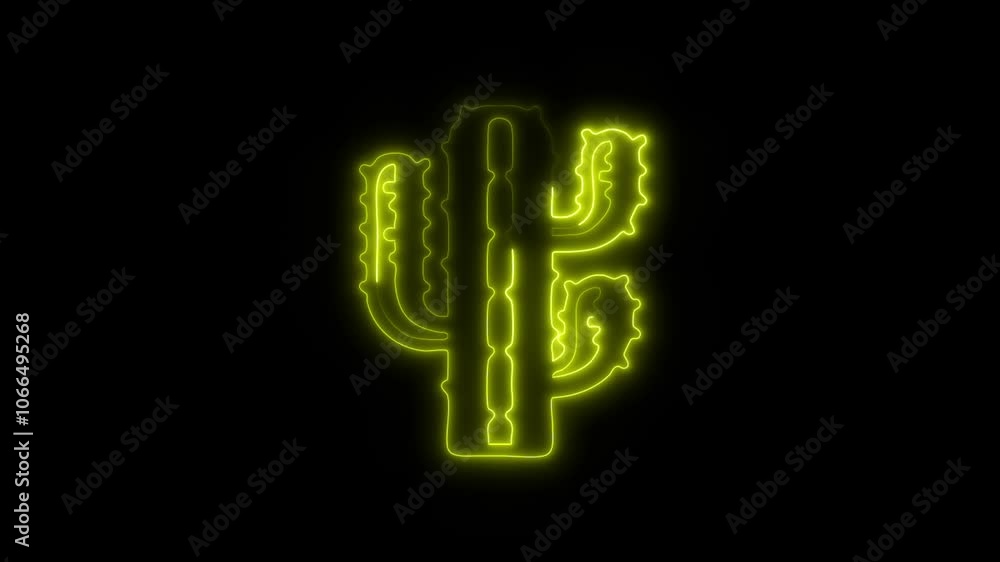 Glowing Cactus Icon and Symbol in HD Video Neon Animation on Black Background Glowing Cactus Icon and Symbol in HD Video Neon Animation on Black Background