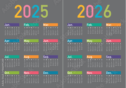 2025 2026 year calendar vector design template