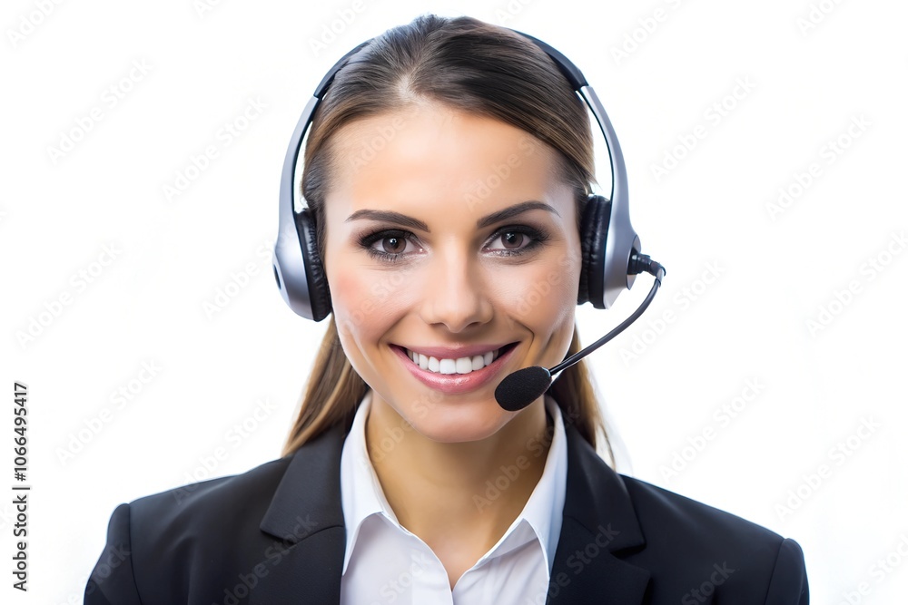 Call center operator on white background