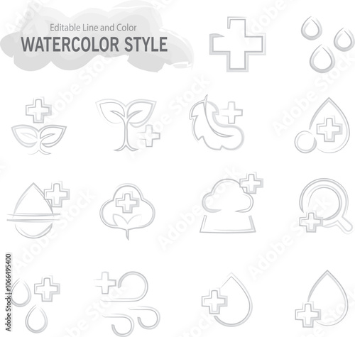 ICON WATERCOLOR STYLE EDITABLE LINE END COLOR vettoriale