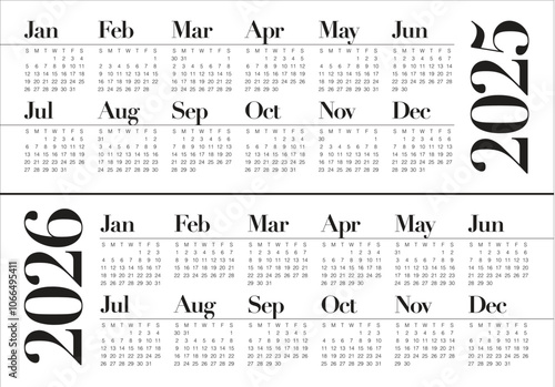 2025 2026 year calendar vector design template