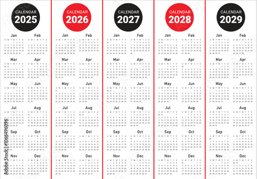 2025-2029 Year Calendar