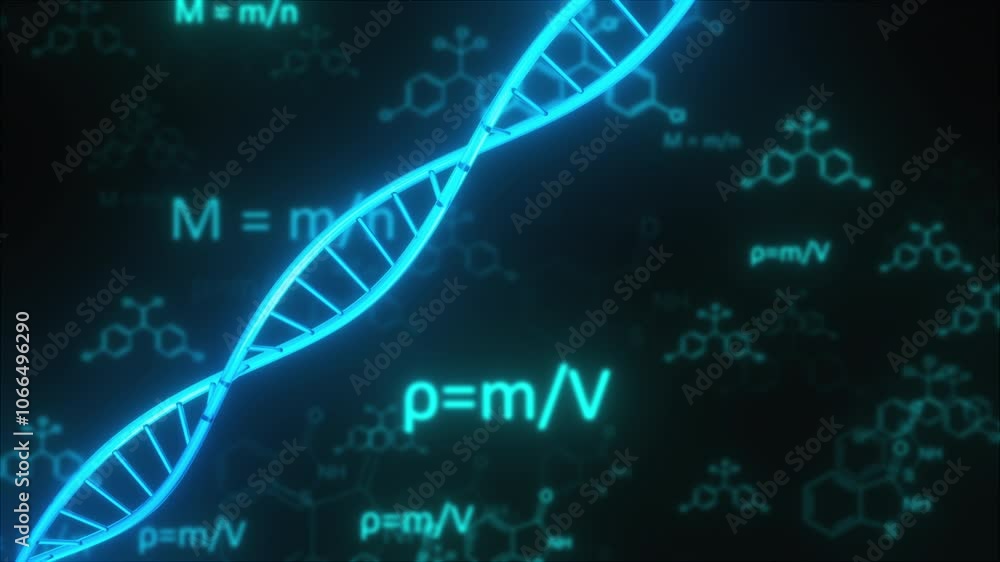 DNA with Chemistry Formulas. Computer generated 3d render