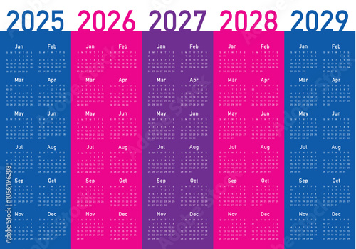 2025-2029 Year Calendar