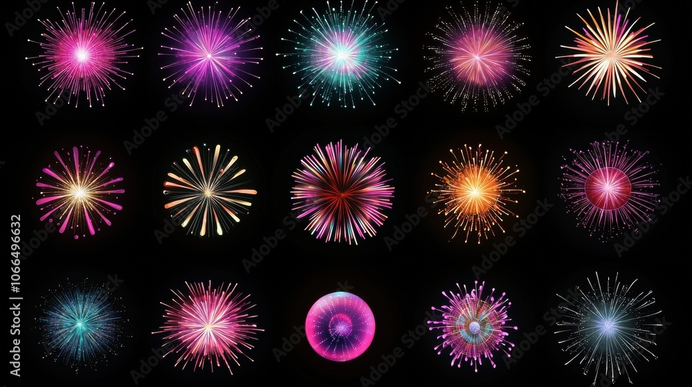 Fototapeta premium Colorful Fireworks Bursting in a Dark Background