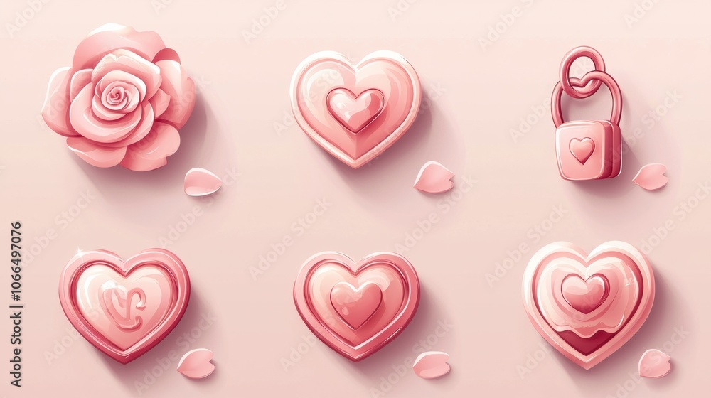 Romantic Symbol Collection in Soft Pink Tones Romantic Symbol Collection in Soft Pink Tones