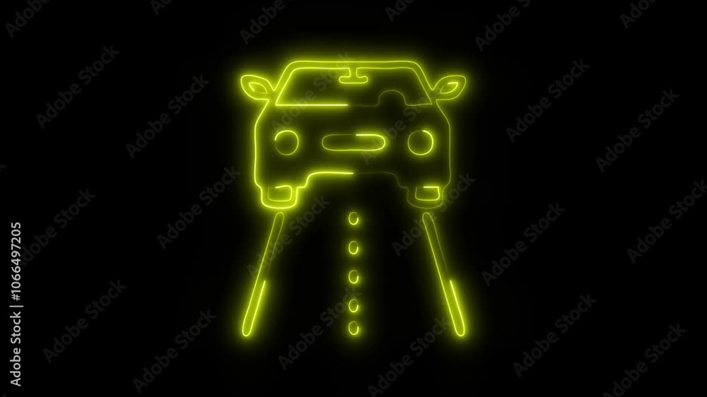 Glowing Car on Road Icon and Symbol in HD Video Neon Animation on Black Background Glowing Car on Road Icon and Symbol in HD Video Neon Animation on Black Background