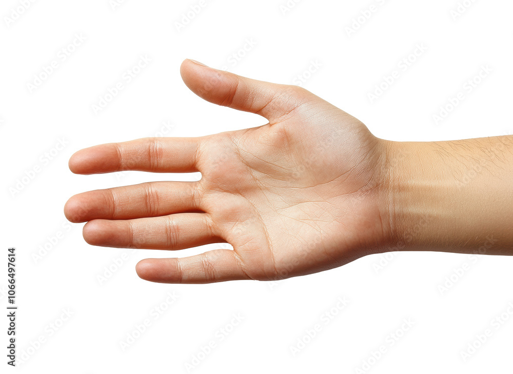 Open human hand palm facing forward, gesture and body language concept, isolated on transparent background Open human hand palm facing forward, gesture and body language concept, isolated on transparent background
