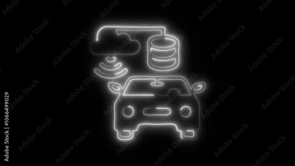 Glowing Car Cloud Computing Icon and Symbol in HD Video Neon Animation on Black Background Glowing Car Cloud Computing Icon and Symbol in HD Video Neon Animation on Black Background