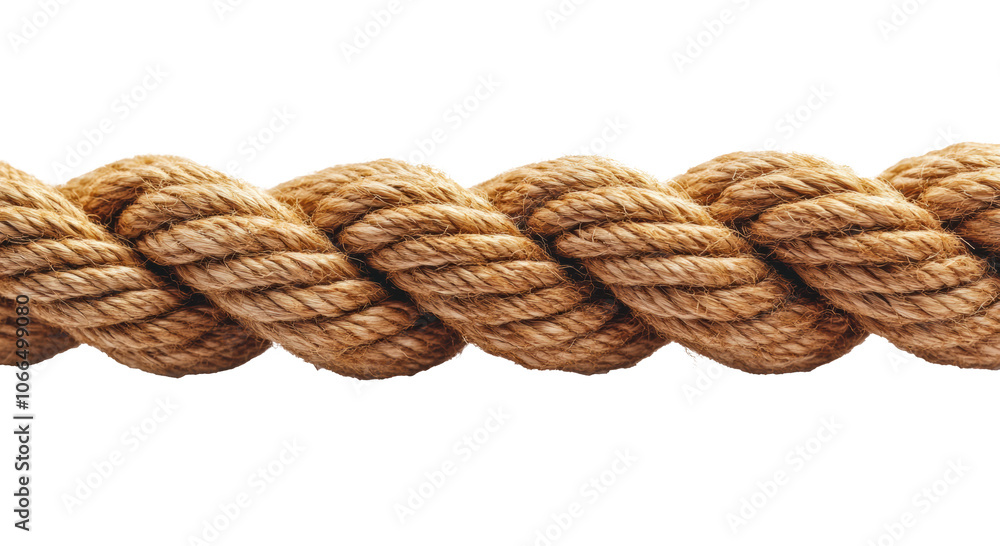 Thick braided rope, natural fiber texture, close-up view, nautical and rustic material, isolated on transparent background, strong cord for outdoor, marine or camping use Thick braided rope, natural fiber texture, close-up view, nautical and rustic material, isolated on transparent background, strong cord for outdoor, marine or camping use