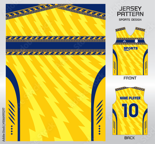 Pattern vector sports shirt background image.spiral lightning yellow blue water wave blocks pattern design, illustration, textile background for sports t-shirt, football jersey shirt