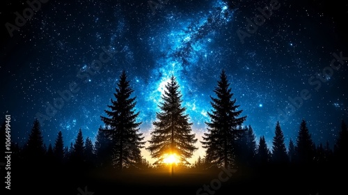 Night Sky with Silhouetted Trees and Milky Way Galaxy