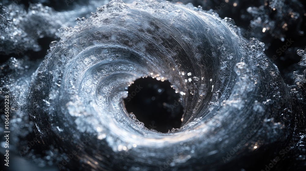 Fototapeta premium A swirling vortex of ice crystals, a frozen abstract design.