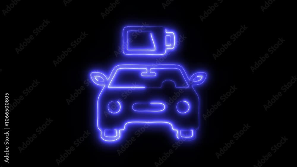 Glowing Car Low Battery Icon and Symbol in HD Video Neon Animation on Black Background Glowing Car Low Battery Icon and Symbol in HD Video Neon Animation on Black Background