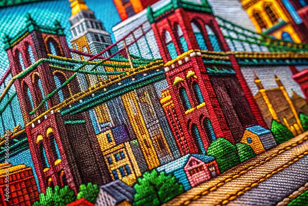 Fototapeta premium Brooklyn College Embroidery Graphic Design - Macro Photography of Unique Vector Art Textiles and Prints