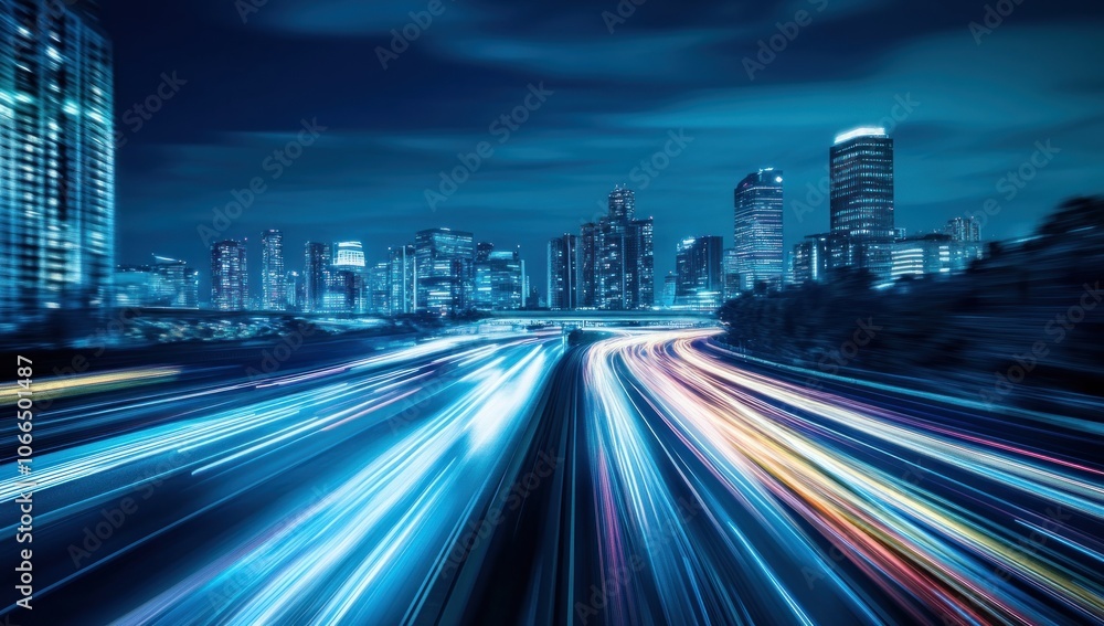 Fototapeta premium Cityscape with a Highway at Night