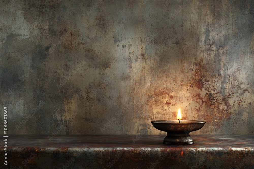 Single Candle on a Rustic Background: A Moment of Tranquility Single Candle on a Rustic Background: A Moment of Tranquility