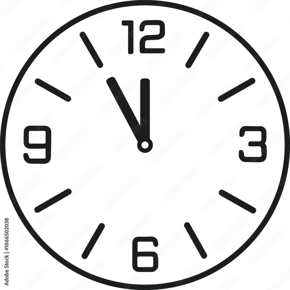Minimalist Clock Showing Midnight Vector Illustration for New Year Countdown Minimalist Clock Showing Midnight Vector Illustration for New Year Countdown