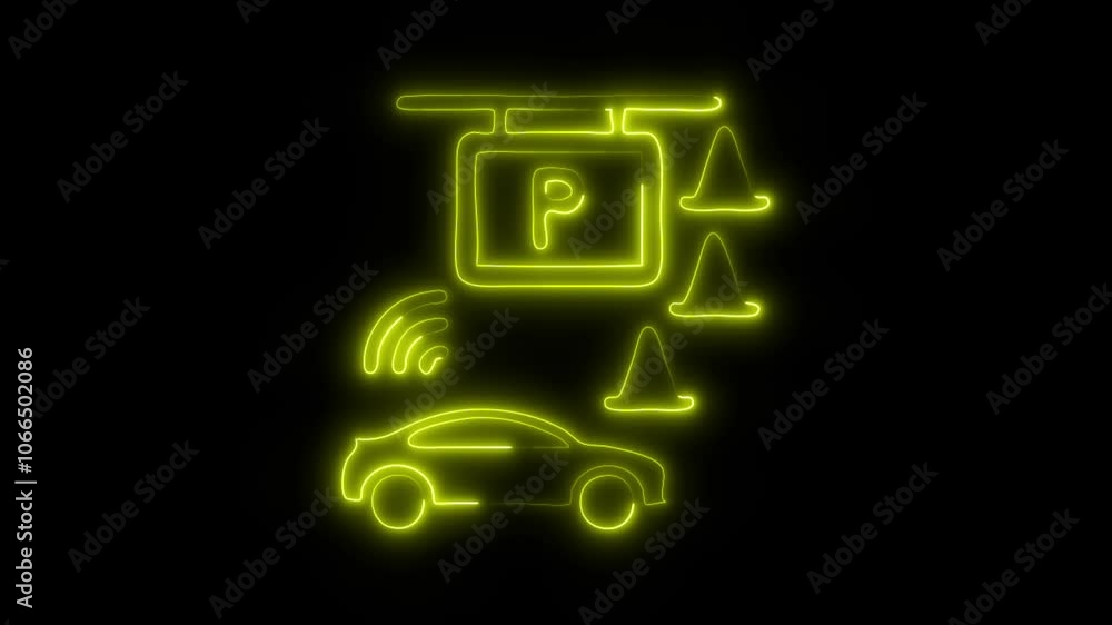 Glowing Car Parking Icon and Symbol in HD Video Neon Animation on Black Background Glowing Car Parking Icon and Symbol in HD Video Neon Animation on Black Background