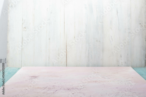 White wooden wall with matching floor planks, creating a clean rustic backdrop, Minimal white wooden panel background with floor, perfect for product display or photography setup