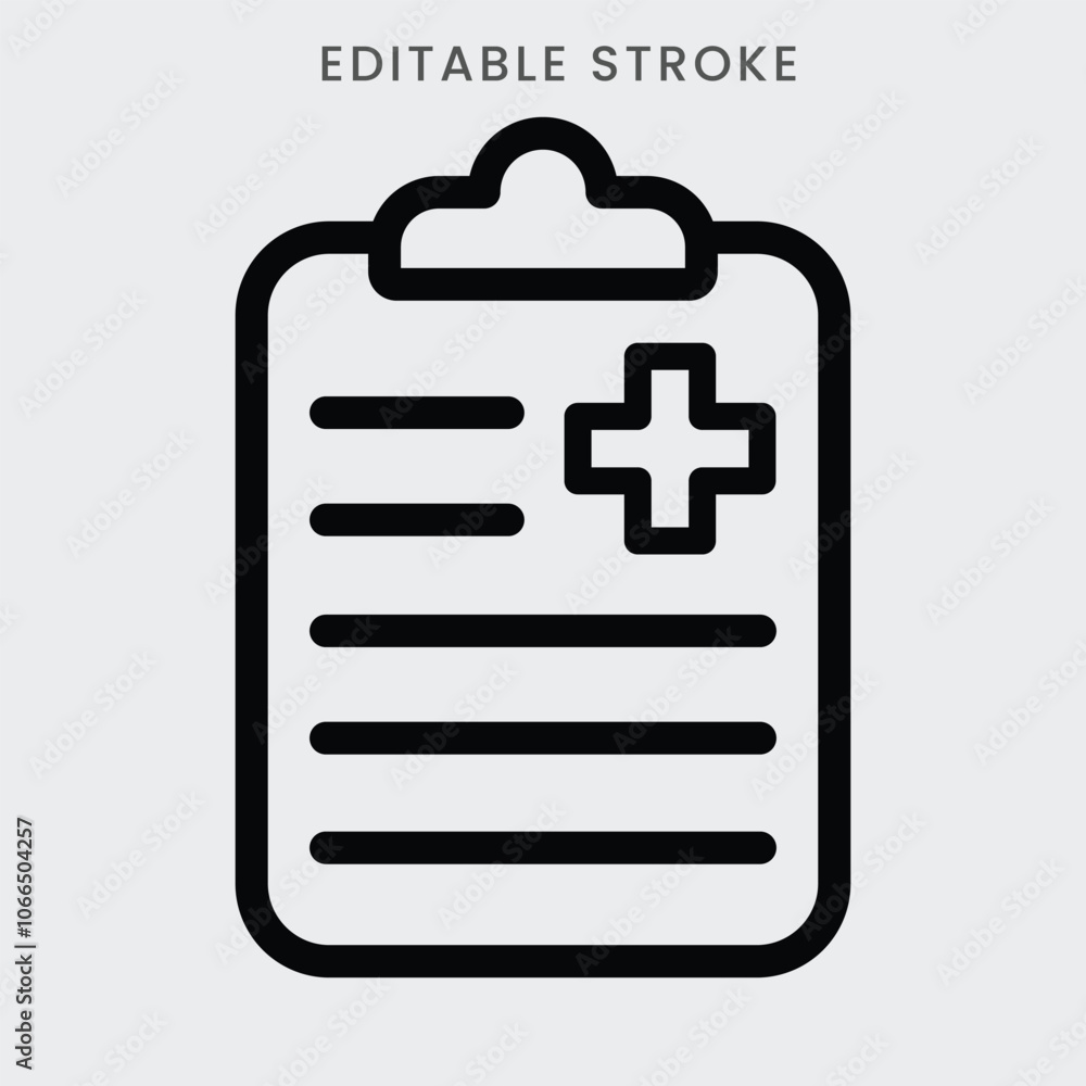 Medical check up icon vector. Health care service, registration, report, checkup symbol outline icon. Editable stroke Medical check up icon vector. Health care service, registration, report, checkup symbol outline icon. Editable stroke