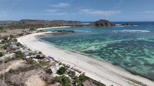 Serene tropical island beach Tanjun Aan Lombok Indonesia Aerial drone footage 4k Mavic 3 travel content  photo