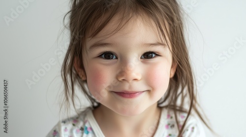 A playful studio portrait of a child against a white background, showcasing their personality