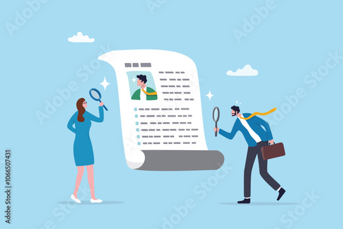 Recruitment, review candidate resume, talent seeker or HR human resource examine applicant, employee or job description, employment or job vacancy concept, business people review candidate resume.