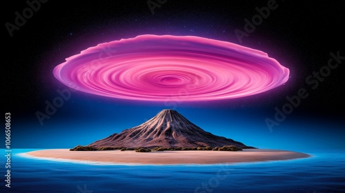 Pink Swirling Vortex Over Tropical Island Fantasy Nature Scene photo