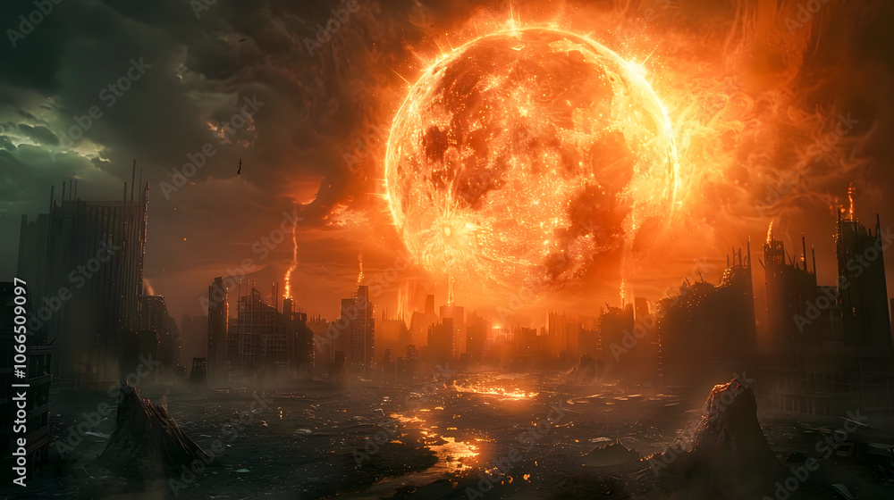 End of the world. Apocalypse 3D. Extinction-level event. Dystopian and apocalyptic background End of the world. Apocalypse 3D. Extinction-level event. Dystopian and apocalyptic background