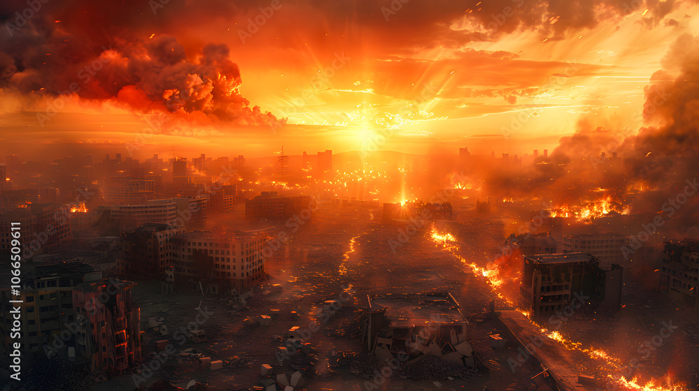 End of the world. Apocalypse 3D. Extinction-level event. Dystopian and apocalyptic background End of the world. Apocalypse 3D. Extinction-level event. Dystopian and apocalyptic background