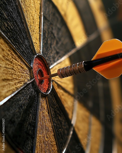 story concept meaning design Dart hitting bullseye, close-up view illustration photo