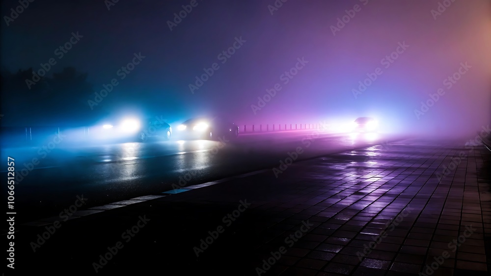 Fototapeta premium Fog in the night city after rain.jpg