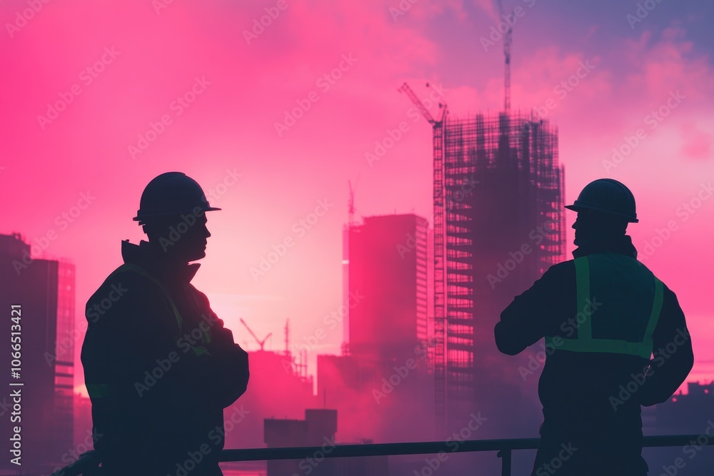 Construction Workers Silhouette with Cityscape Background, Pink Sky, Sunset, Urban Development, Modern Architecture, Building Construction, Cityscape Background, Construction Workers Silhouette with Cityscape Background, Pink Sky, Sunset, Urban Development, Modern Architecture, Building Construction, Cityscape Background,