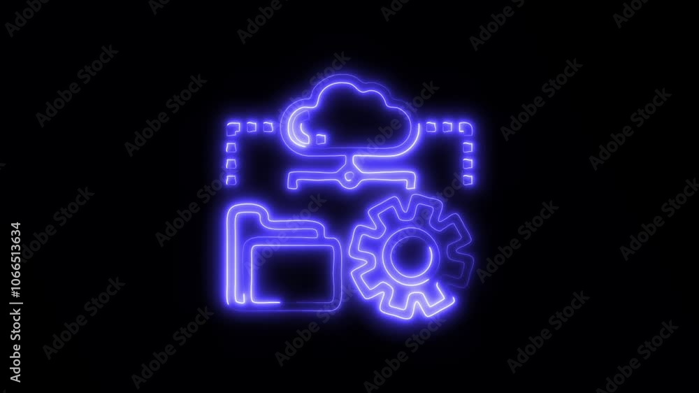 Glowing Cloud Icon and Symbol in HD Video Neon Animation on Black Background Glowing Cloud Icon and Symbol in HD Video Neon Animation on Black Background