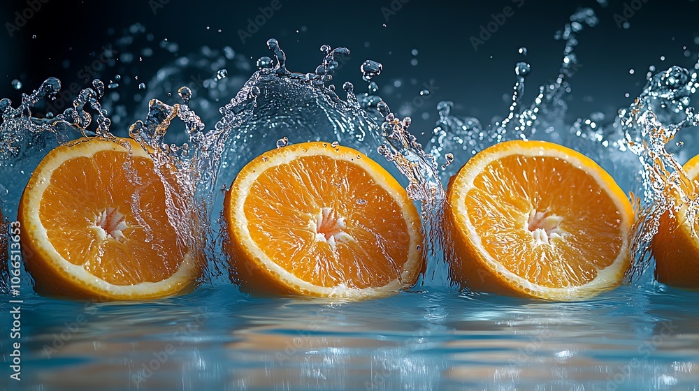 The orange slices splash in the water The orange slices splash in the water