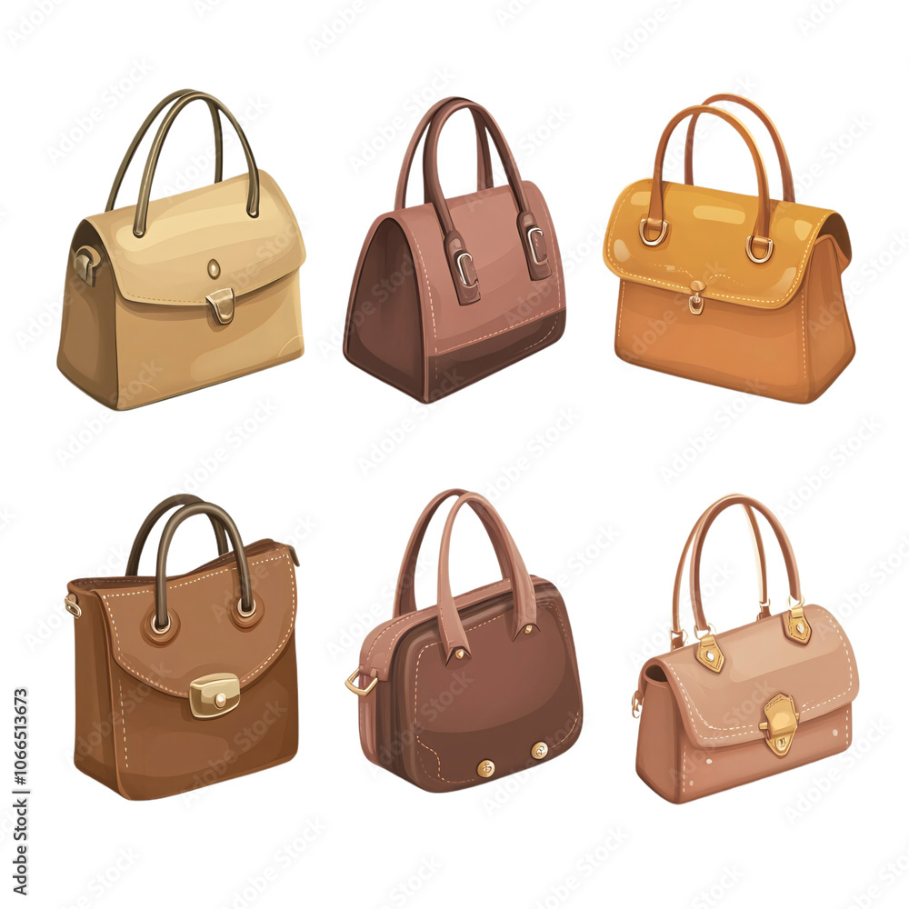 A collection of stylish handbags in various shades of brown, showcasing different designs and textures against a black background.