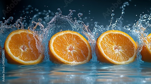 The orange slices splash in the water