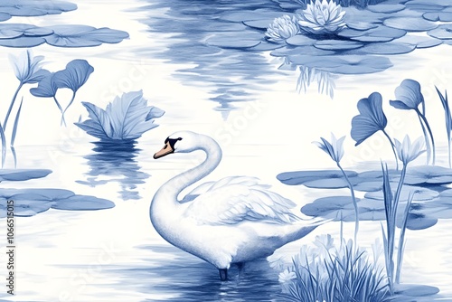 Fototapeta Naklejka Na Ścianę i Meble -  Elegant swan lake seamless pattern