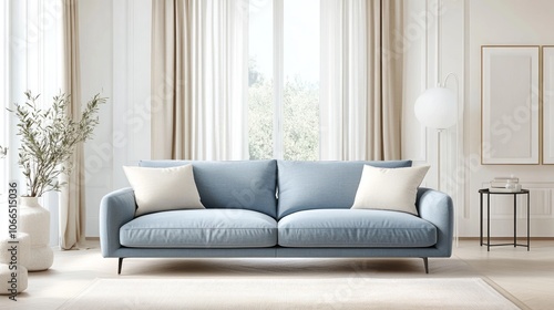 Blue Sofa in a Modern and Minimalist Living Room