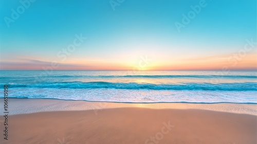 Golden sunset over crashing ocean waves at tropical beach paradise sunset