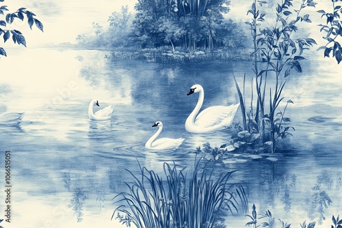 Fototapeta Naklejka Na Ścianę i Meble -  Elegant swan lake seamless pattern