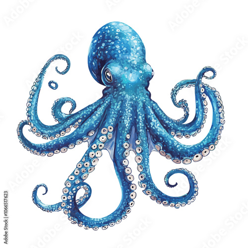 Blue octopus isolated on white background. Realistic 3d illustration. 